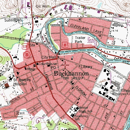 Topographic Map of Buckhannon Police Department, WV