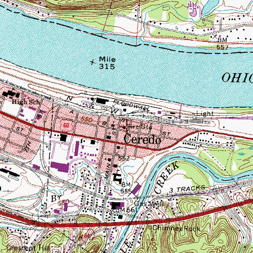 Topographic Map of Ceredo Police Department, WV