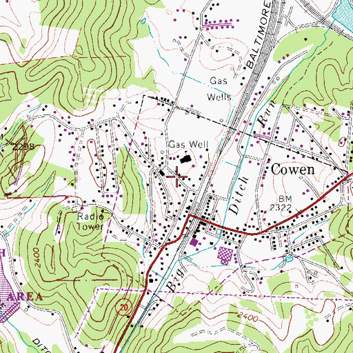 Topographic Map of Cowen Police Department, WV