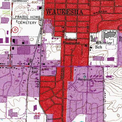 Topographic Map of Waukesha First Assembly of God, WI