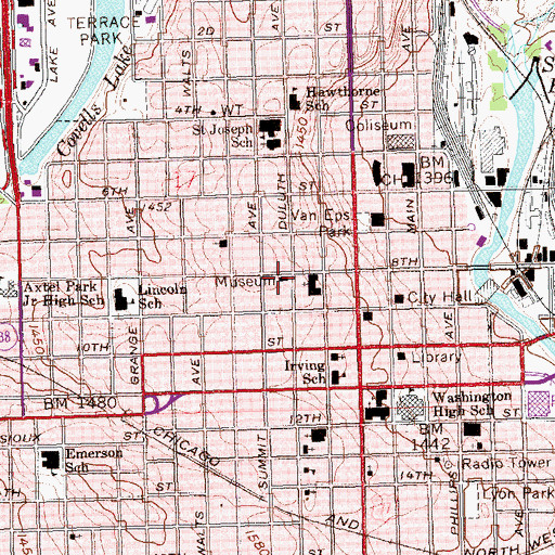 Topographic Map of Pettigrew Home and Museum, SD