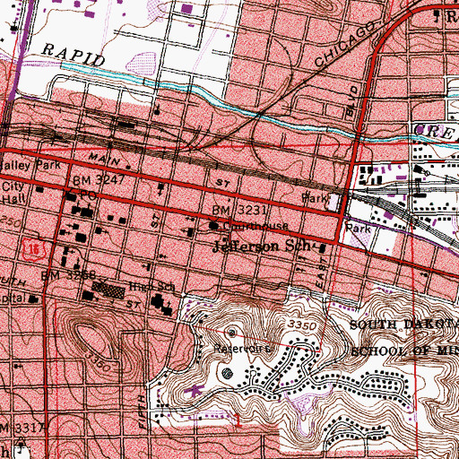 Topographic Map of Pennington County Jail, SD