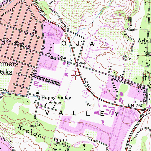 Topographic Map of Ojai Valley, CA