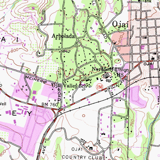 Topographic Map of Ojai Valley School, CA