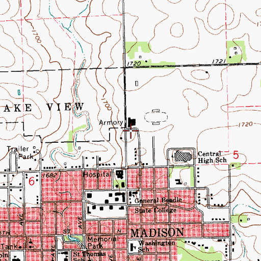 Topographic Map of Madison Community Center, SD