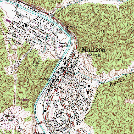 Topographic Map of Boone County Courthouse, WV