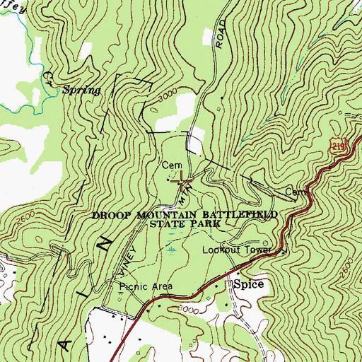 Topographic Map of Droop Mountain Battlefield Museum, WV