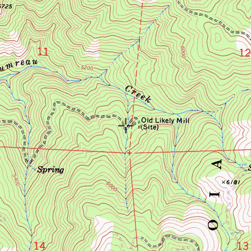 Topographic Map of Old Likely Mill, CA