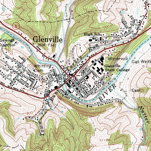 Topographic Map of Gilmer County Courthouse, WV