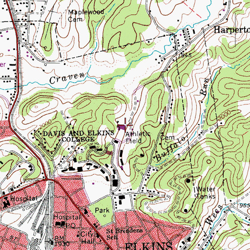 Topographic Map of Augusta Heritage Center, WV