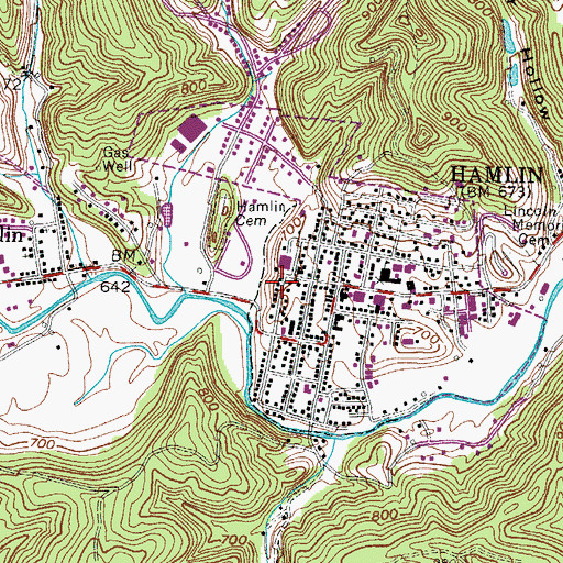 Topographic Map of Lincoln County Courthouse, WV