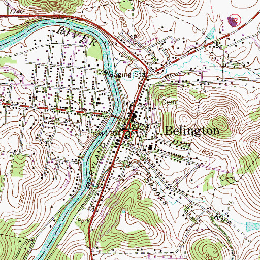 Topographic Map of Belington Police Department, WV