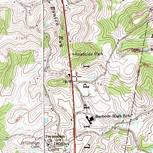 Topographic Map of West Virginia State Police Troop 3 - Philippi Detachment, WV