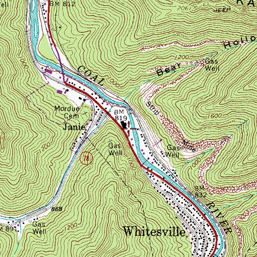 Topographic Map of Whitesville Police Department, WV