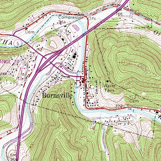 Topographic Map of Burnsville Police Department, WV
