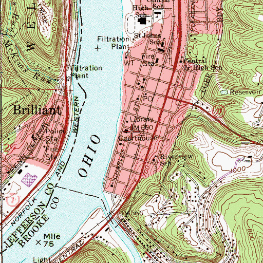 Topographic Map of Wellsburg Police Department, WV
