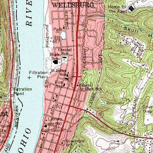 Topographic Map of West Virginia State Police Troop 1 - Wellsburg Detachment, WV