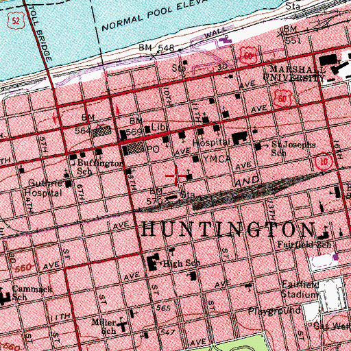 Topographic Map of Huntington Police Department, WV