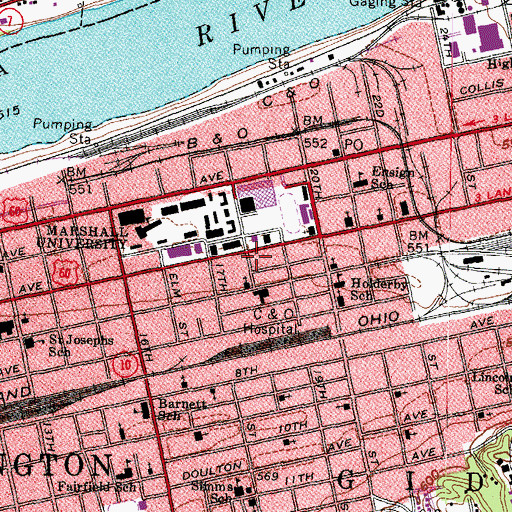 Topographic Map of Marshall University Police Department, WV