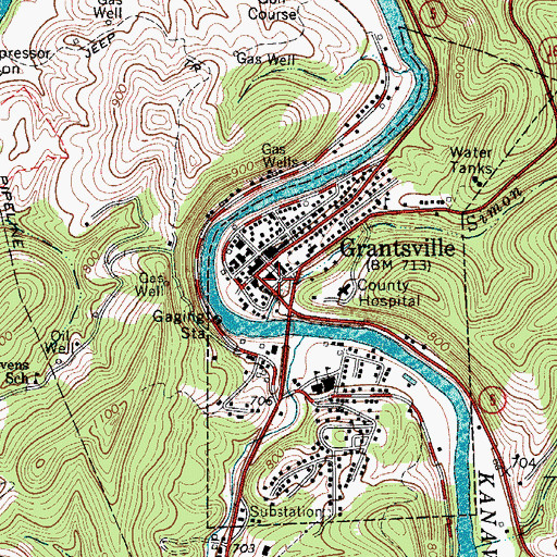 Topographic Map of Grantsville Police Department, WV