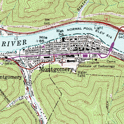 Topographic Map of West Virginia University Institute of Technology Campus Police Department, WV