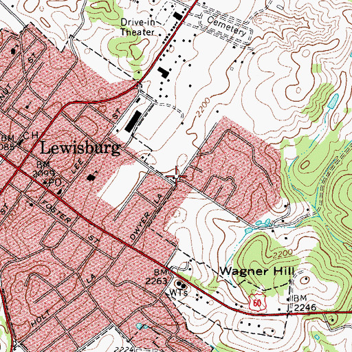 Topographic Map of West Virginia State Police Troop 6 - Lewisburg Detachment, WV