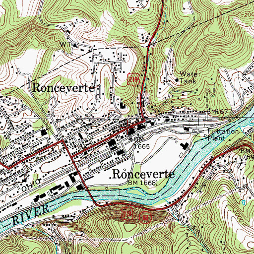 Topographic Map of Ronceverte Police Department, WV