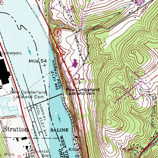 Topographic Map of West Virginia State Police Troop 1 - New Cumberland Detachment, WV