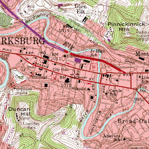Topographic Map of Clarksburg Police Department, WV