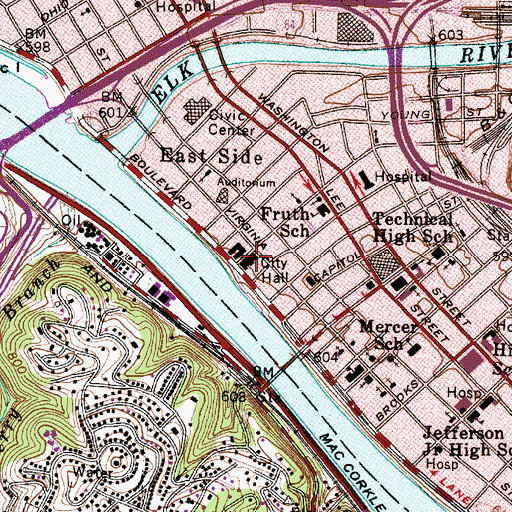Topographic Map of Charleston Police Department, WV