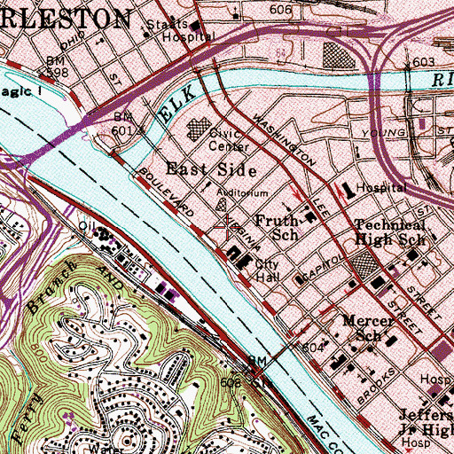 Topographic Map of Kanawha County Sheriff's Office - Headquarters, WV