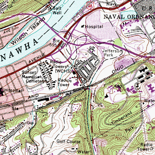 Topographic Map of West Virginia State Police Troop 4 - South Charleston Detachment, WV