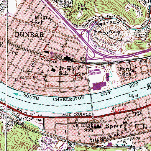 Topographic Map of Dunbar Police Department, WV