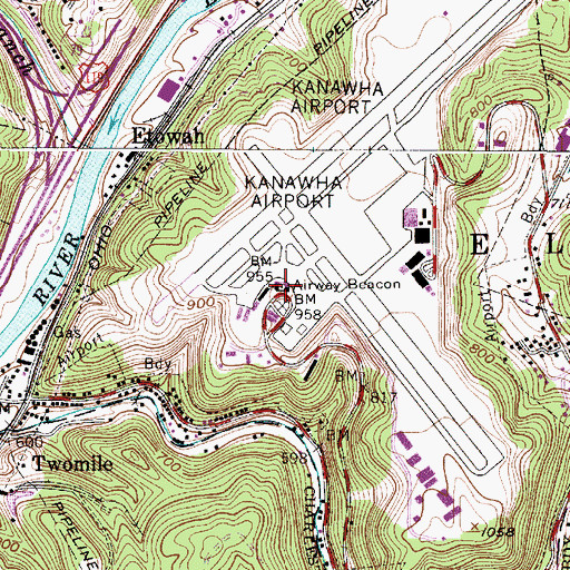 Topographic Map of Yeager Airport Police Department, WV