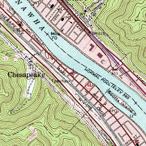 Topographic Map of Chesapeake Police Department, WV