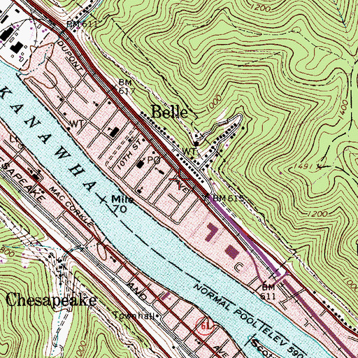 Topographic Map of Belle Police Department, WV