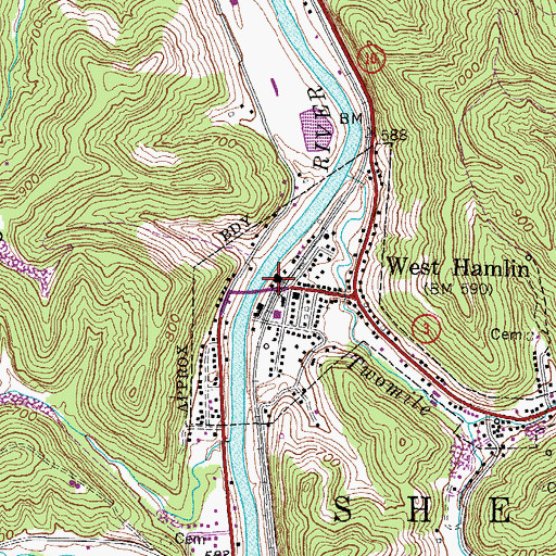 Topographic Map of West Hamlin Police Department, WV