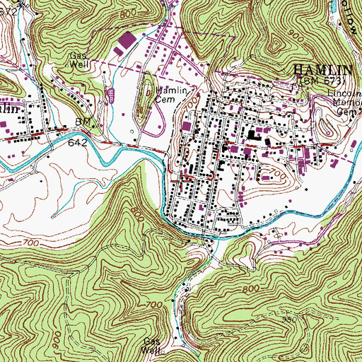 Topographic Map of Hamlin Police Department, WV