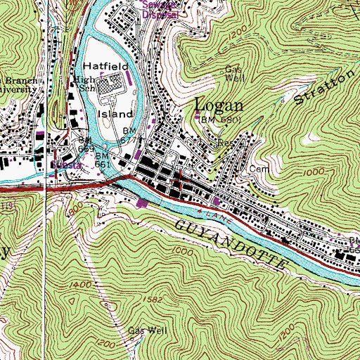Topographic Map of Logan County Sheriff's Office, WV