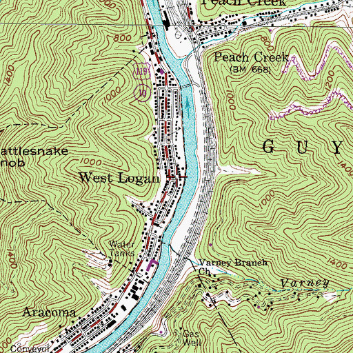 Topographic Map of West Logan Police Department, WV