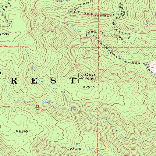 Topographic Map of Onyx Mine, CA