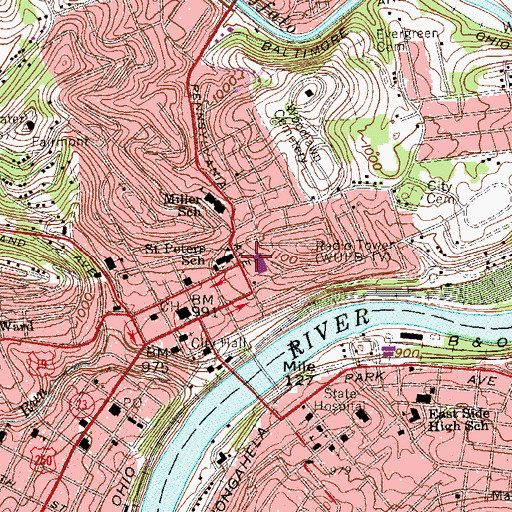 Topographic Map of Fairmont Police Department, WV