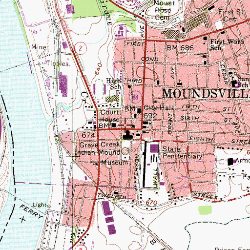 Topographic Map of Moundsville Police Department, WV
