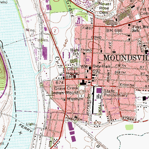 Topographic Map of Marshall County Sheriff's Office, WV