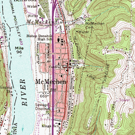 Topographic Map of McMechen Police Department, WV