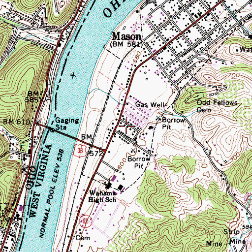 Topographic Map of Mason Police Department, WV