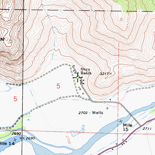 Topographic Map of Onyx Ranch, CA