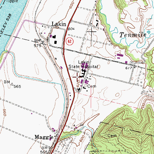 Topographic Map of West Virginia State Police Troop 5 - Mason County Detachment, WV