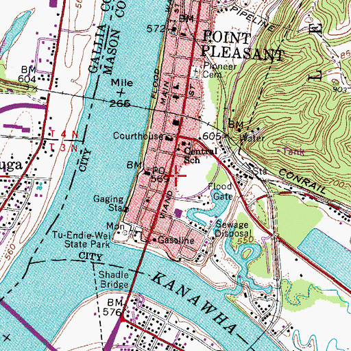 Topographic Map of Point Pleasant Police Department, WV