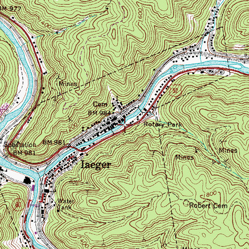 Topographic Map of Iaeger Police Department, WV